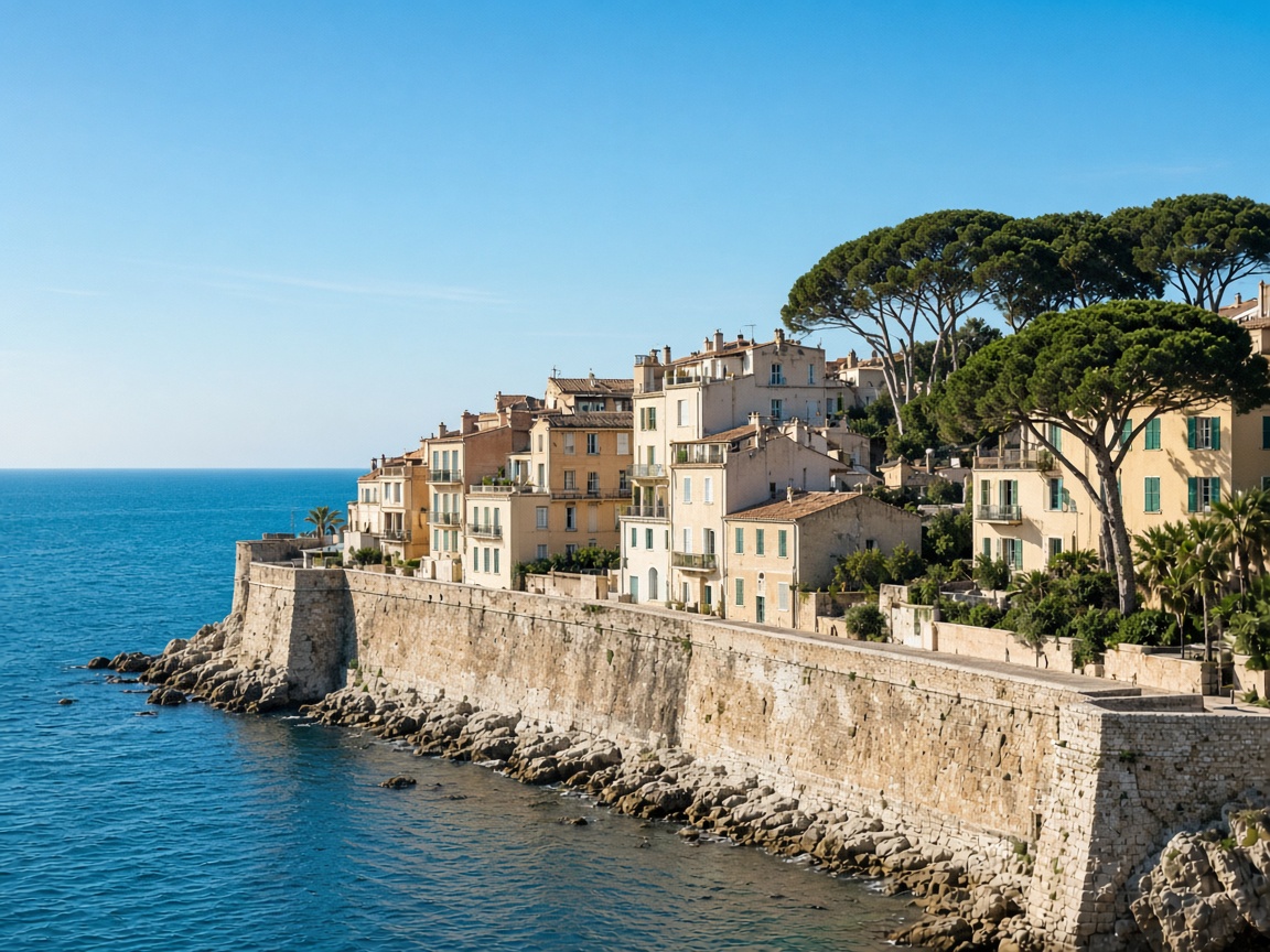 Remparts et vieille ville d'Antibes face à la Méditerranée