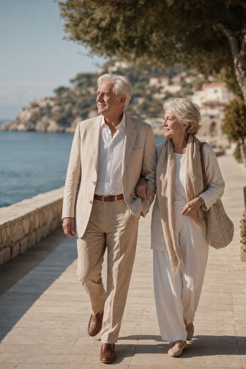 Couple senior, retraite active, bord de mer